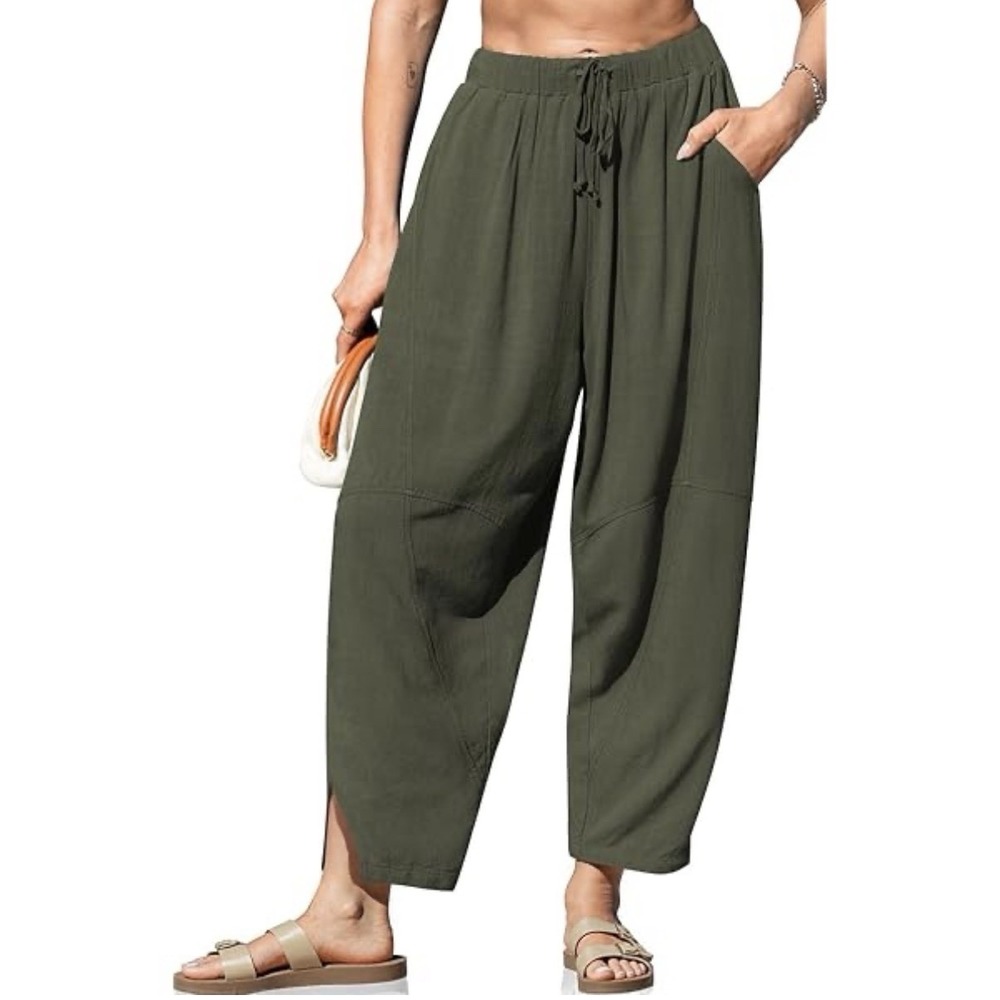 NWT Tarse Pants Women's 2XL Green Linen Blend Lagenlook Yoga Minimalist Comfort